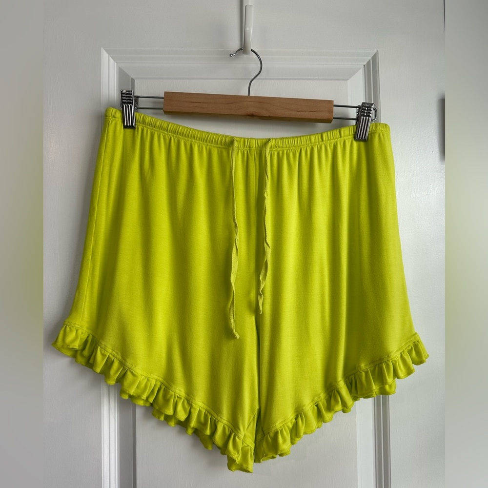 Posh Peanut Women’s Ruffle Trim Neon Yellow Lounge Shorts (Size L)